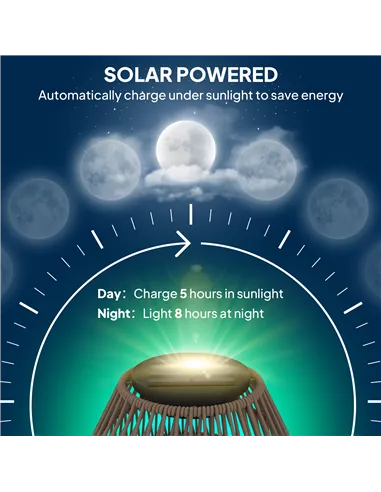 Outsunny Rattan Solar Lamp, Garden Solar Lantern with Auto On/Off Light, IP44 Waterproof, Decorative Outdoor Rattan Lamp for Por