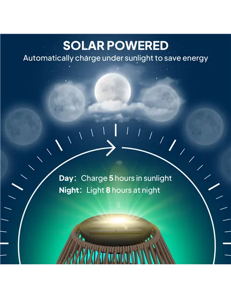 Outsunny Rattan Solar Lamp, Garden Solar Lantern with Auto On/Off Light, IP44 Waterproof, Decorative Outdoor Rattan Lamp for Por