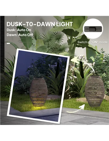 Outsunny Rattan Solar Lamp, Garden Solar Lantern with Auto On/Off Light, IP44 Waterproof, Decorative Outdoor Rattan Lamp for Por