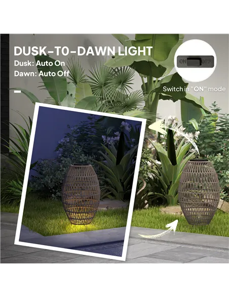 Outsunny Rattan Solar Lamp, Garden Solar Lantern with Auto On/Off Light, IP44 Waterproof, Decorative Outdoor Rattan Lamp for Por