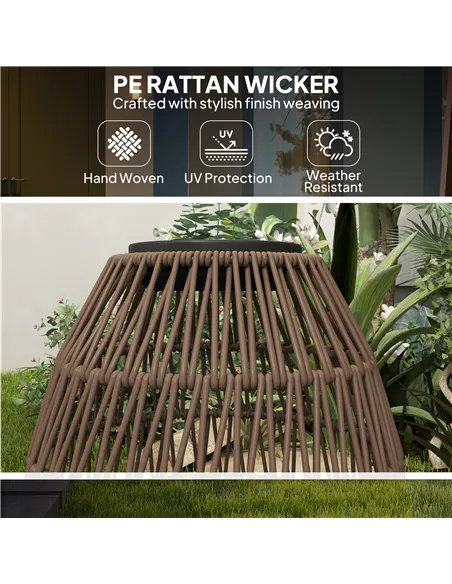 Outsunny Rattan Solar Lamp, Garden Solar Lantern with Auto On/Off Light, IP44 Waterproof, Decorative Outdoor Rattan Lamp for Por