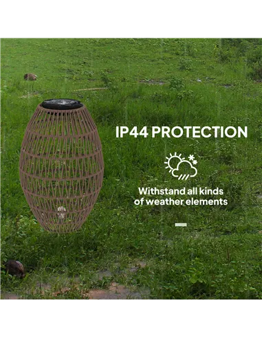 Outsunny Rattan Solar Lamp, Garden Solar Lantern with Auto On/Off Light, IP44 Waterproof, Decorative Outdoor Rattan Lamp for Por