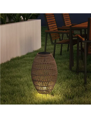 Outsunny Rattan Solar Lamp, Garden Solar Lantern with Auto On/Off Light, IP44 Waterproof, Decorative Outdoor Rattan Lamp for Por