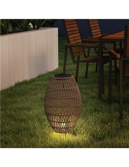 Outsunny Rattan Solar Lamp, Garden Solar Lantern with Auto On/Off Light, IP44 Waterproof, Decorative Outdoor Rattan Lamp for Por