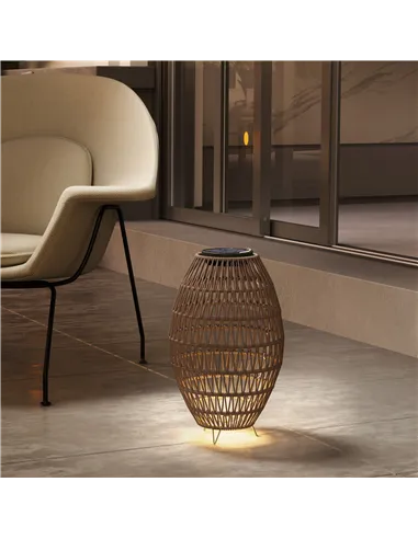 Outsunny Rattan Solar Lamp, Garden Solar Lantern with Auto On/Off Light, IP44 Waterproof, Decorative Outdoor Rattan Lamp for Por