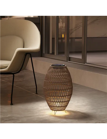 Outsunny Rattan Solar Lamp, Garden Solar Lantern with Auto On/Off Light, IP44 Waterproof, Decorative Outdoor Rattan Lamp for Por