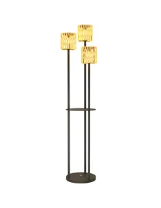 Outsunny Boho Rattan Floor Lamp, 3-Lights Rattan Lamp with Shelf, Freestanding Solar Garden Light with Auto On/Off Lights, IP44 