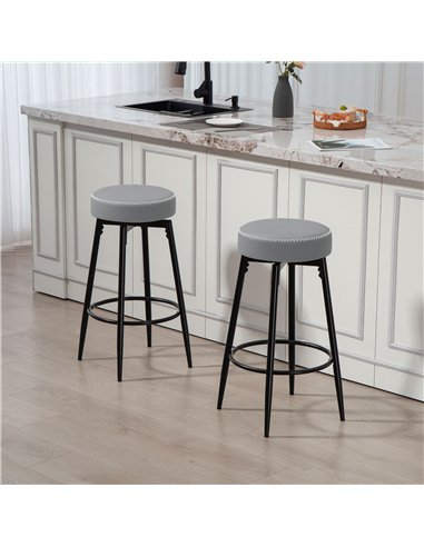 HOMCOM Set of Two Faux Leather Bar Stools - Grey/Black