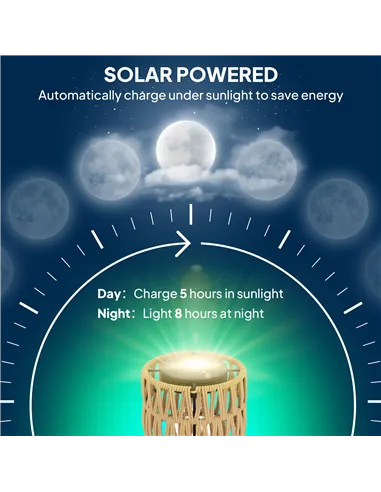 Outsunny Boho Rattan Floor Lamp, 3-Lights Rattan Lamp with Shelf, Freestanding Solar Garden Light with Auto On/Off Lights, IP44 