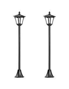 Outsunny 2 Pieces Outdoor Garden Solar Post Lamp Sensor Dimmable LED Lantern Bollard Pathway 1.6M Tall – Black