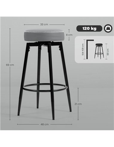 HOMCOM Set of Two Faux Leather Bar Stools - Grey/Black