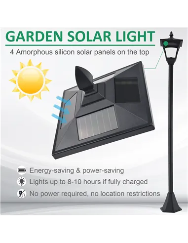 Outsunny 2 Pieces Outdoor Garden Solar Post Lamp Sensor Dimmable LED Lantern Bollard Pathway 1.6M Tall – Black