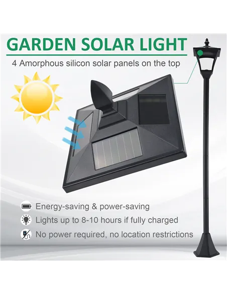 Outsunny 2 Pieces Outdoor Garden Solar Post Lamp Sensor Dimmable LED Lantern Bollard Pathway 1.6M Tall – Black