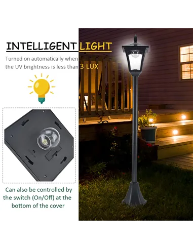 Outsunny 2 Pieces Outdoor Garden Solar Post Lamp Sensor Dimmable LED Lantern Bollard Pathway 1.6M Tall – Black