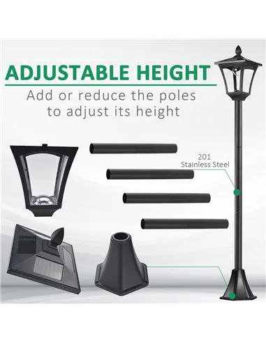Outsunny 2 Pieces Outdoor Garden Solar Post Lamp Sensor Dimmable LED Lantern Bollard Pathway 1.6M Tall – Black