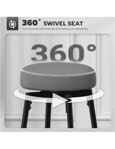 HOMCOM Set of Two Faux Leather Bar Stools - Grey/Black