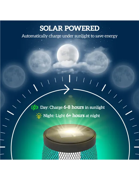 Outsunny Garden Solar Lamp, 71.5 cm Tall Metal Floor Lamp, Auto On/Off LED Solar Garden Light with Metal Wire Shade, IP44 for Ou