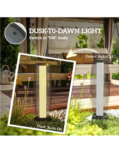 Outsunny Garden Solar Lamp, 71.5 cm Tall Metal Floor Lamp, Auto On/Off LED Solar Garden Light with Metal Wire Shade, IP44 for Ou