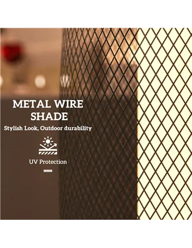 Outsunny Garden Solar Lamp, 71.5 cm Tall Metal Floor Lamp, Auto On/Off LED Solar Garden Light with Metal Wire Shade, IP44 for Ou