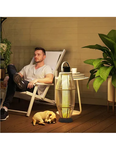 Outsunny Garden Rattan Lamp, 72 cm Tall Solar Rattan Floor Lamp, Solar Garden Light with Auto On/Off LED, IP44 for Outdoor, Porc