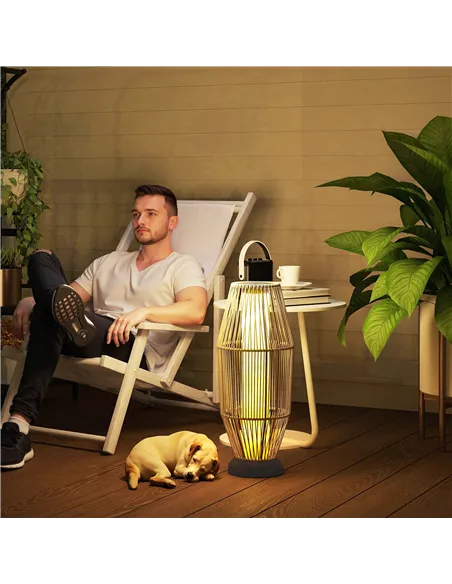 Outsunny Garden Rattan Lamp, 72 cm Tall Solar Rattan Floor Lamp, Solar Garden Light with Auto On/Off LED, IP44 for Outdoor, Porc