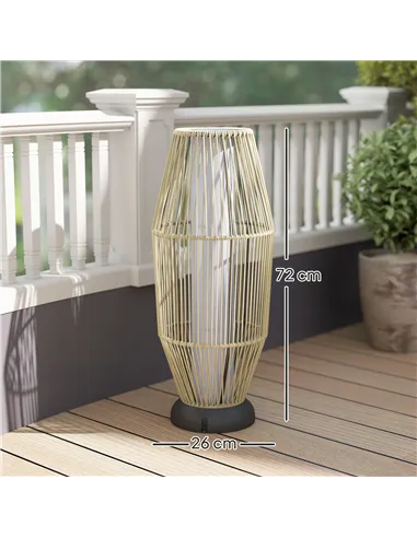 Outsunny Garden Rattan Lamp, 72 cm Tall Solar Rattan Floor Lamp, Solar Garden Light with Auto On/Off LED, IP44 for Outdoor, Porc