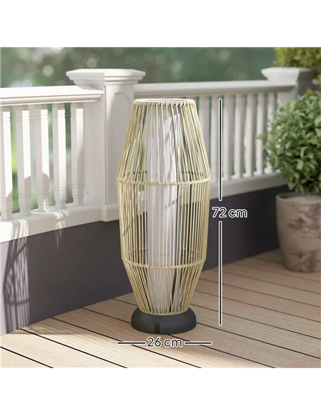 Outsunny Garden Rattan Lamp, 72 cm Tall Solar Rattan Floor Lamp, Solar Garden Light with Auto On/Off LED, IP44 for Outdoor, Porc