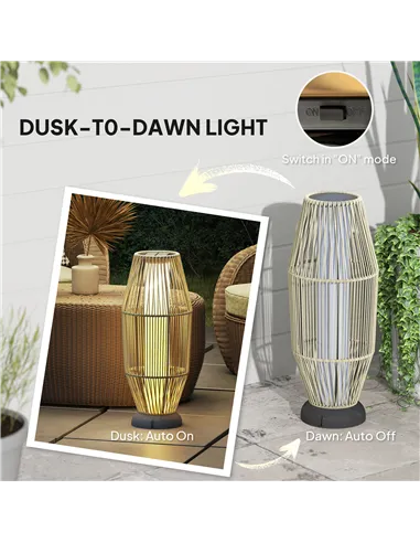 Outsunny Garden Rattan Lamp, 72 cm Tall Solar Rattan Floor Lamp, Solar Garden Light with Auto On/Off LED, IP44 for Outdoor, Porc