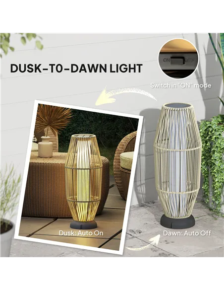 Outsunny Garden Rattan Lamp, 72 cm Tall Solar Rattan Floor Lamp, Solar Garden Light with Auto On/Off LED, IP44 for Outdoor, Porc