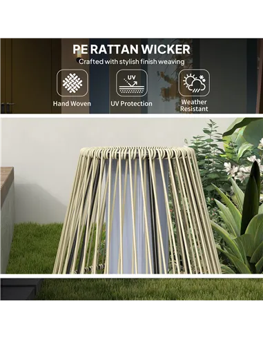 Outsunny Garden Rattan Lamp, 72 cm Tall Solar Rattan Floor Lamp, Solar Garden Light with Auto On/Off LED, IP44 for Outdoor, Porc