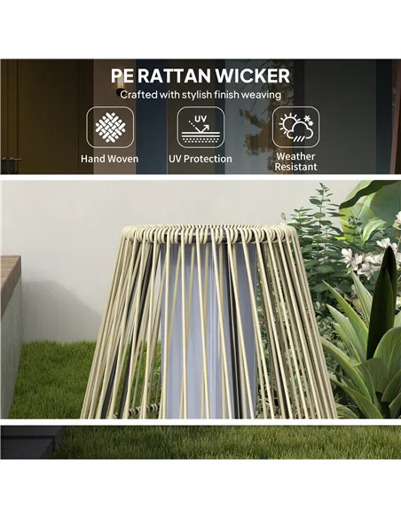 Outsunny Garden Rattan Lamp, 72 cm Tall Solar Rattan Floor Lamp, Solar Garden Light with Auto On/Off LED, IP44 for Outdoor, Porc