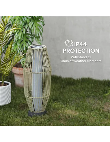 Outsunny Garden Rattan Lamp, 72 cm Tall Solar Rattan Floor Lamp, Solar Garden Light with Auto On/Off LED, IP44 for Outdoor, Porc