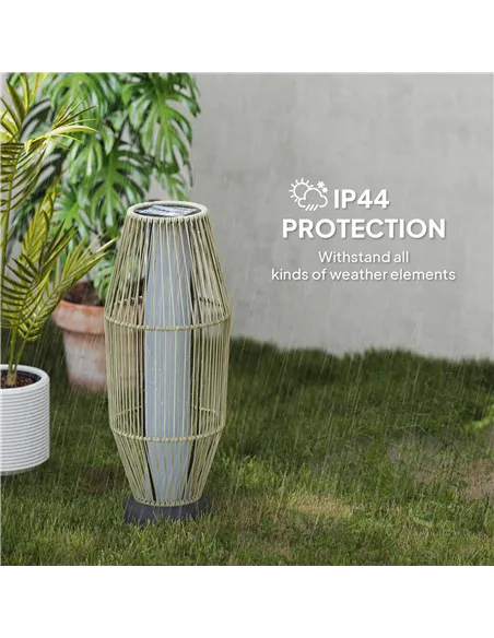 Outsunny Garden Rattan Lamp, 72 cm Tall Solar Rattan Floor Lamp, Solar Garden Light with Auto On/Off LED, IP44 for Outdoor, Porc