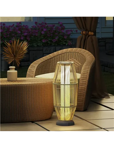 Outsunny Garden Rattan Lamp, 72 cm Tall Solar Rattan Floor Lamp, Solar Garden Light with Auto On/Off LED, IP44 for Outdoor, Porc