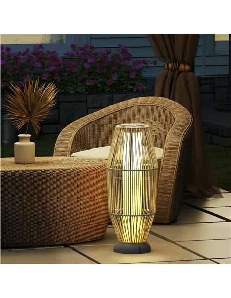 Outsunny Garden Rattan Lamp, 72 cm Tall Solar Rattan Floor Lamp, Solar Garden Light with Auto On/Off LED, IP44 for Outdoor, Porc