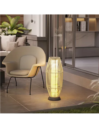 Outsunny Garden Rattan Lamp, 72 cm Tall Solar Rattan Floor Lamp, Solar Garden Light with Auto On/Off LED, IP44 for Outdoor, Porc