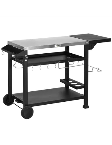 Outsunny Multi-Feature BBQ Grill Table, with Stainless Steel Top - Black