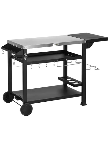 Outsunny Multi-Feature BBQ Grill Table, with Stainless Steel Top - Black