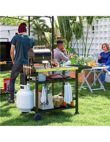 Outsunny Multi-Feature BBQ Grill Table, with Stainless Steel Top - Black