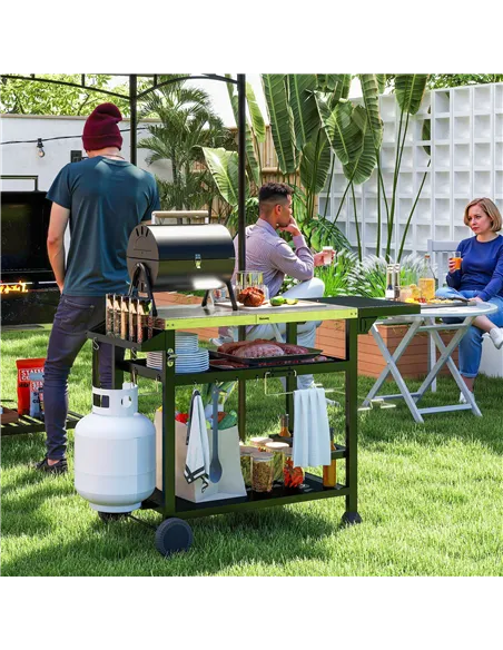 Outsunny Multi-Feature BBQ Grill Table, with Stainless Steel Top - Black