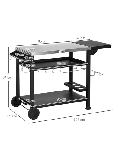 Outsunny Multi-Feature BBQ Grill Table, with Stainless Steel Top - Black