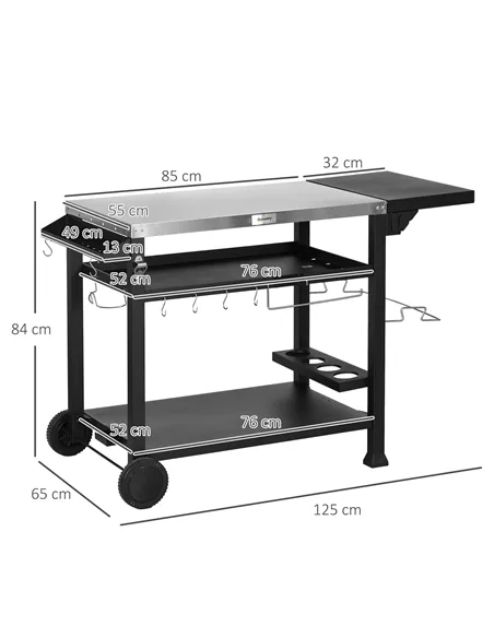 Outsunny Multi-Feature BBQ Grill Table, with Stainless Steel Top - Black