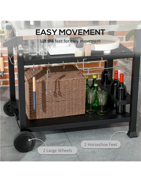 Outsunny Multi-Feature BBQ Grill Table, with Stainless Steel Top - Black