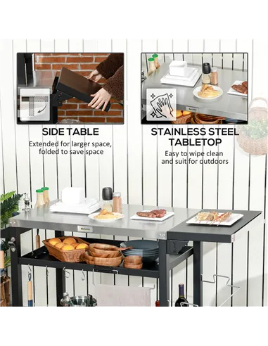 Outsunny Multi-Feature BBQ Grill Table, with Stainless Steel Top - Black