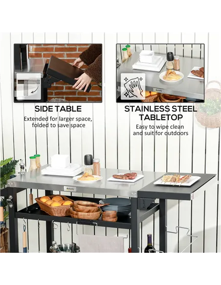 Outsunny Multi-Feature BBQ Grill Table, with Stainless Steel Top - Black