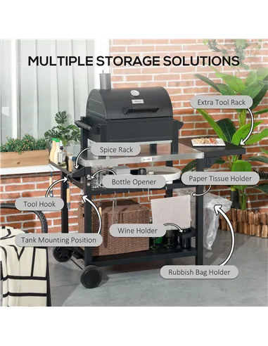 Outsunny Multi-Feature BBQ Grill Table, with Stainless Steel Top - Black