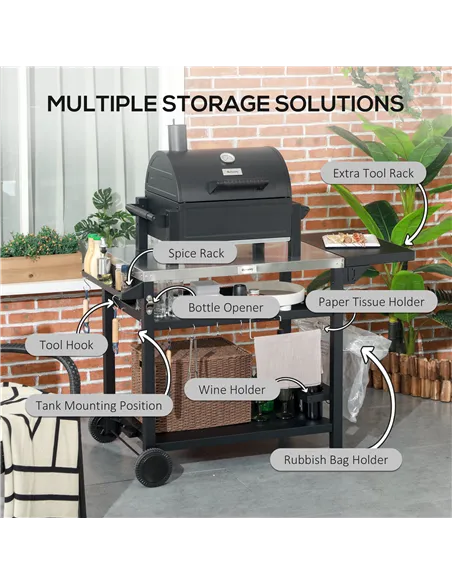 Outsunny Multi-Feature BBQ Grill Table, with Stainless Steel Top - Black