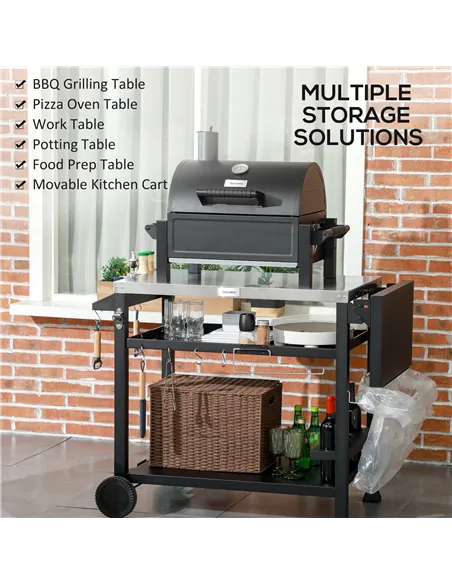 Outsunny Multi-Feature BBQ Grill Table, with Stainless Steel Top - Black