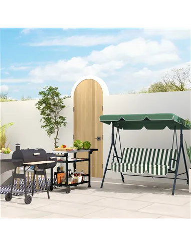 Outsunny Multi-Feature BBQ Grill Table, with Stainless Steel Top - Black