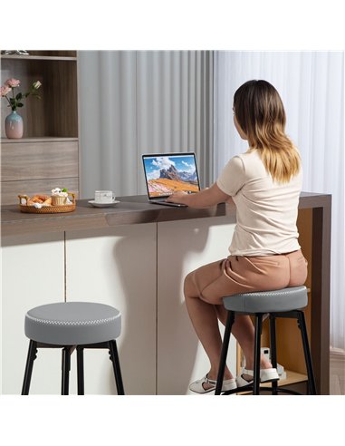 HOMCOM Set of Two Faux Leather Bar Stools - Grey/Black